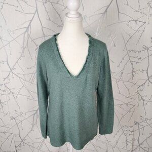 Banana Republic Green 45% Wool 10% Cashmere Ruffled V-Neck Sweater